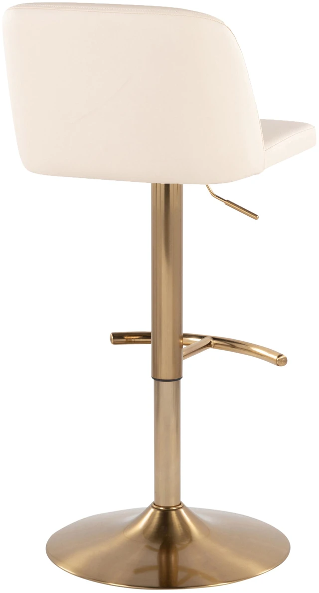 Alt view image 4 of 5 - Adjustable Barstool with Swivel in Faux Leather and Gold Metal with Rounded Footrest Set, Cream, Seating for Dining