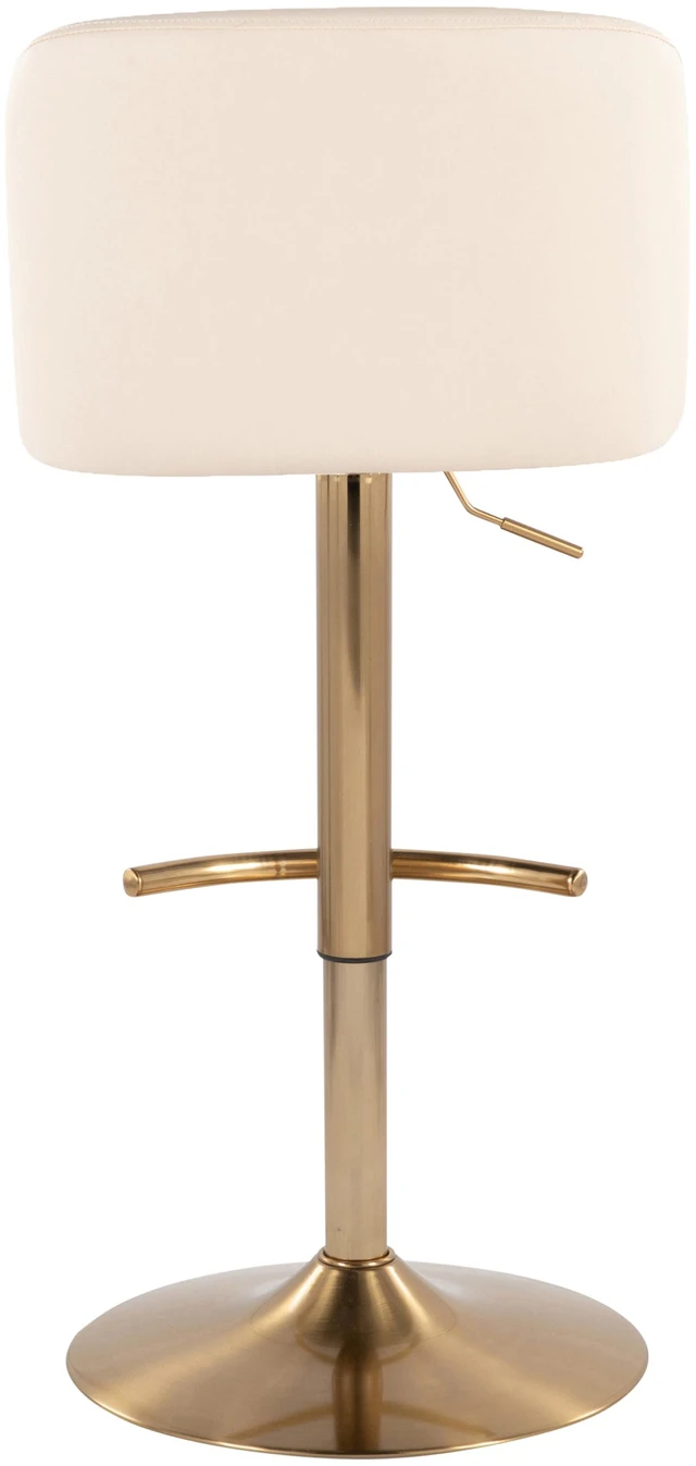 Alt view image 5 of 5 - Adjustable Barstool with Swivel in Faux Leather and Gold Metal with Rounded Footrest Set, Cream, Seating for Dining