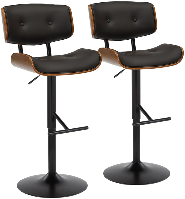 Main image of Adjustable Barstool with Swivel in Black Metal, Faux Leather with Straight Footrest Set, Walnut, PU Leather, Seating