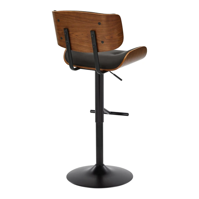 Alt view image 3 of 7 - Adjustable Barstool with Swivel in Black Metal, Faux Leather with Straight Footrest Set, Walnut, PU Leather, Seating
