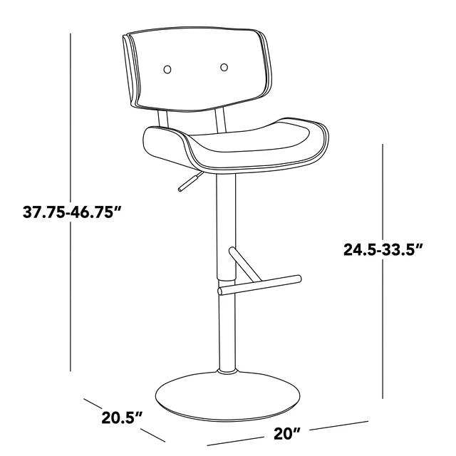 Alt view image 4 of 7 - Adjustable Barstool with Swivel in Black Metal, Faux Leather with Straight Footrest Set, Walnut, PU Leather, Seating