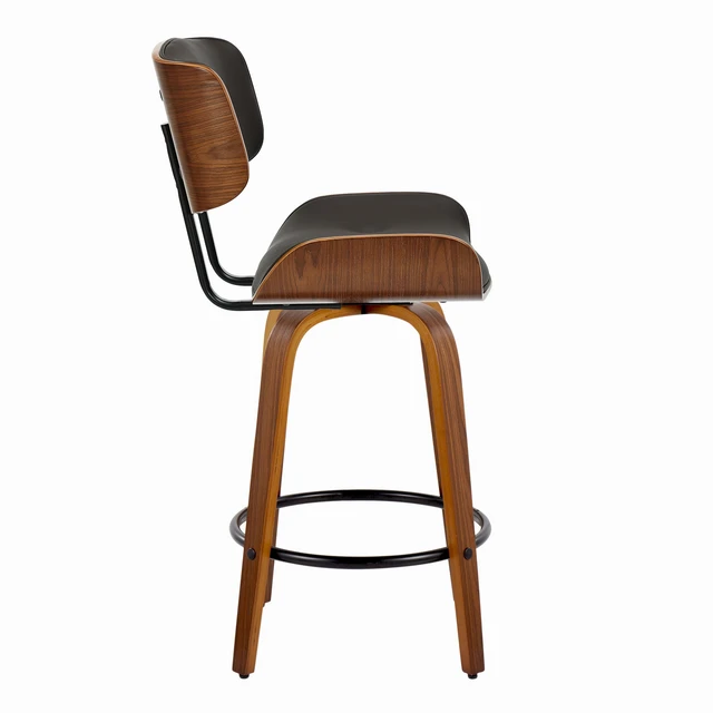 Alt view image 7 of 7 - Fixed Height Counter Stool with Swivel in and Faux Leather with Round Black Metal Footrest Set, Espresso, PU Leather