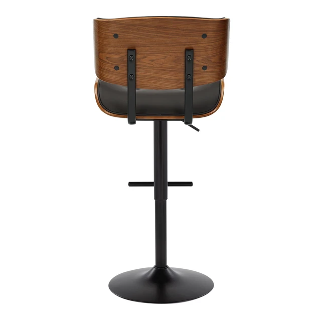 Alt view image 6 of 7 - Adjustable Barstool with Swivel in Black Metal, Faux Leather with Straight Footrest Set, Walnut, PU Leather, Seating