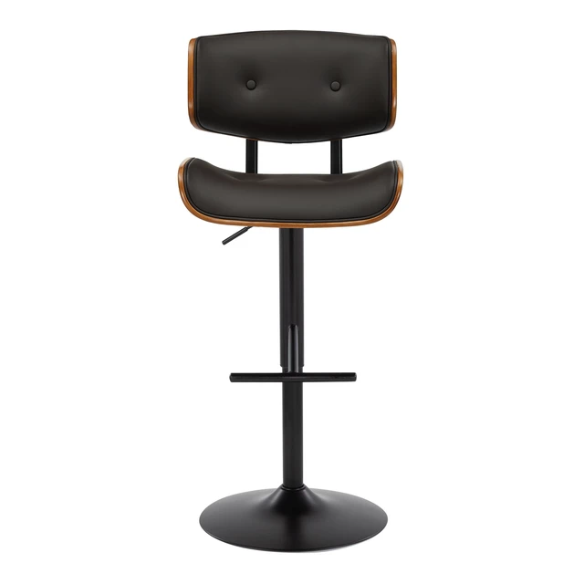 Alt view image 7 of 7 - Adjustable Barstool with Swivel in Black Metal, Faux Leather with Straight Footrest Set, Walnut, PU Leather, Seating