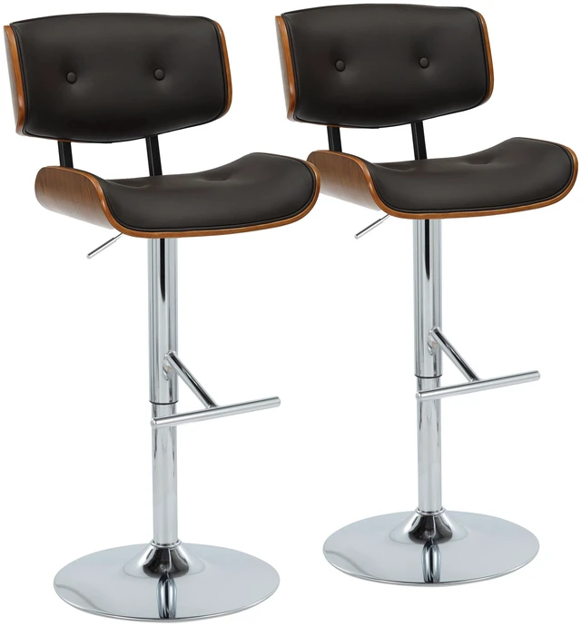 Main image of Adjustable Barstool with Swivel in Chrome Metal, Faux Leather with Straight Footrest Set, Walnut, PU Leather, Seating