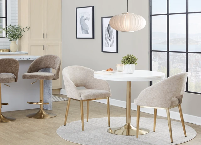 Alt view image 3 of 6 - Chair in Gold Metal and Brown Fabric, Light Brown, Metal and Velvet, Seating for Dining