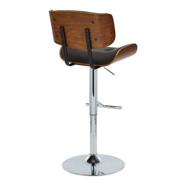 Alt view image 3 of 7 - Adjustable Barstool with Swivel in Chrome Metal, Faux Leather with Straight Footrest Set, Walnut, PU Leather, Seating
