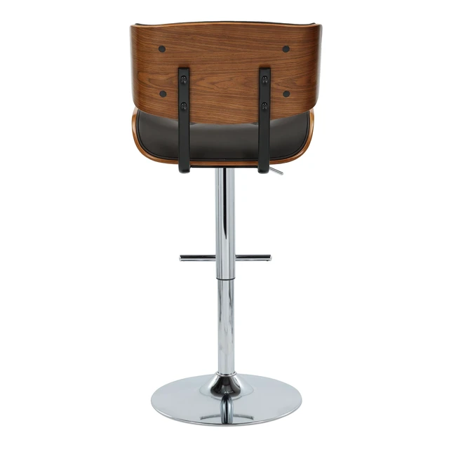 Alt view image 2 of 7 - Adjustable Barstool with Swivel in Chrome Metal, Faux Leather with Straight Footrest Set, Walnut, PU Leather, Seating