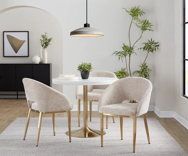 Alt view image 2 of 6 - Chair in Gold Metal and Brown Fabric, Light Brown, Metal and Velvet, Seating for Dining