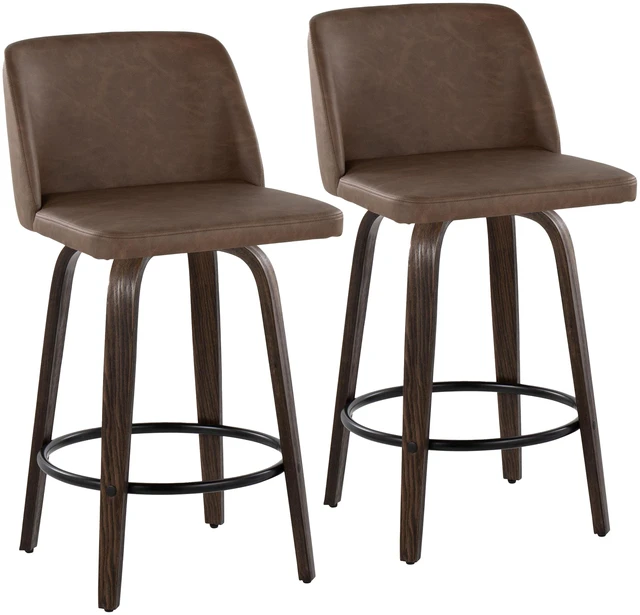 Alt view image 3 of 7 - 26 Inch Mid Century Fixed Height Counter Stool with Swivel in Glazed and Faux Leather with Round Black Metal Footrest