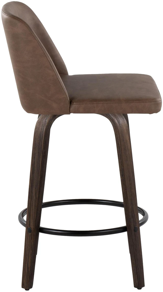 Alt view image 5 of 7 - 26 Inch Mid Century Fixed Height Counter Stool with Swivel in Glazed and Faux Leather with Round Black Metal Footrest