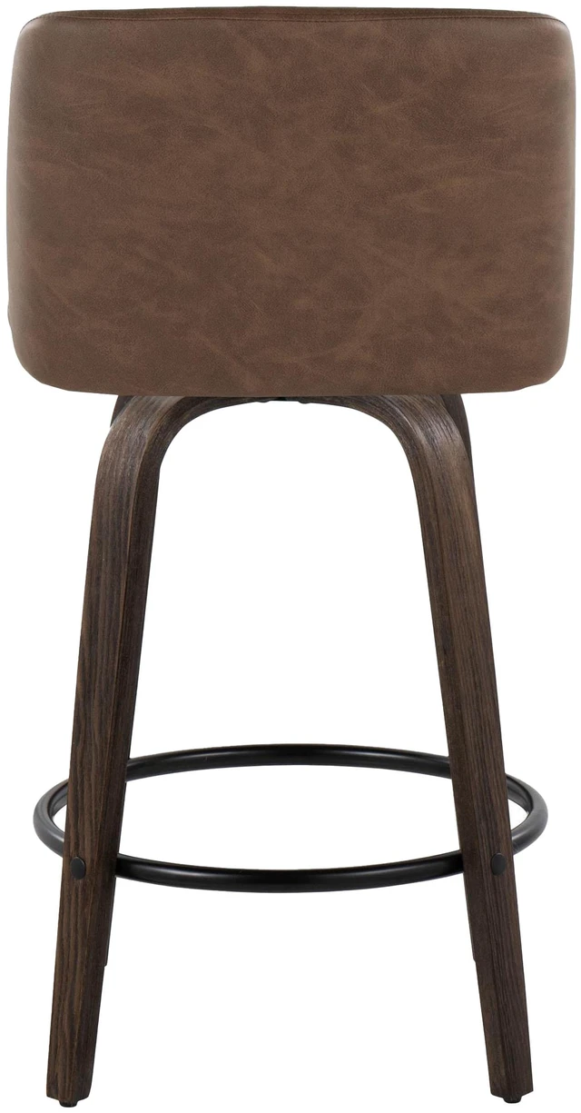 Alt view image 7 of 7 - 26 Inch Mid Century Fixed Height Counter Stool with Swivel in Glazed and Faux Leather with Round Black Metal Footrest