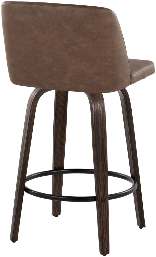 Alt view image 6 of 7 - 26 Inch Mid Century Fixed Height Counter Stool with Swivel in Glazed and Faux Leather with Round Black Metal Footrest