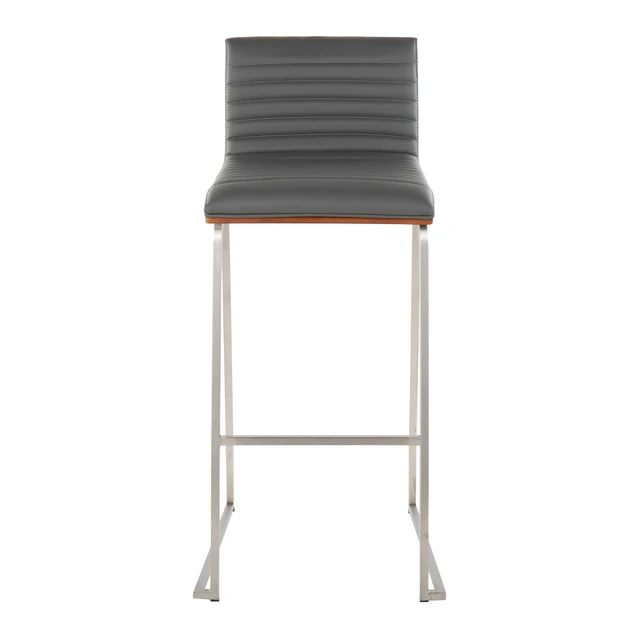 Alt view image 5 of 7 - 30 Inch Fixed Height Barstool in Stainless Steel, Faux Leather Set, Grey, Faux Leather, Seating for Dining