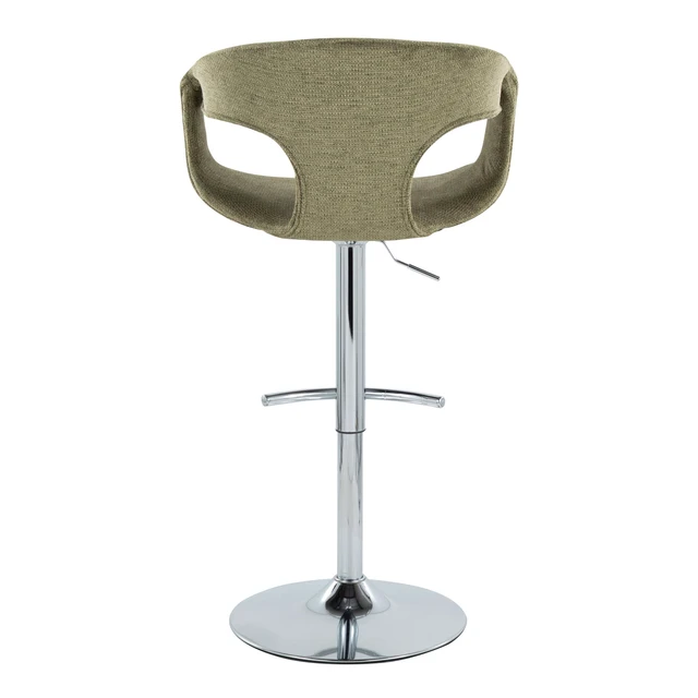 Alt view image 7 of 7 - Adjustable Barstool in Chrome Metal and Green Fabric with Rounded Footrest Set, Seating for Dining