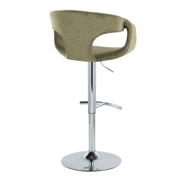 Alt view image 6 of 7 - Adjustable Barstool in Chrome Metal and Green Fabric with Rounded Footrest Set, Seating for Dining