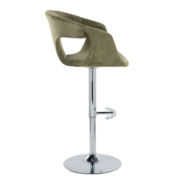 Alt view image 5 of 7 - Adjustable Barstool in Chrome Metal and Green Fabric with Rounded Footrest Set, Seating for Dining