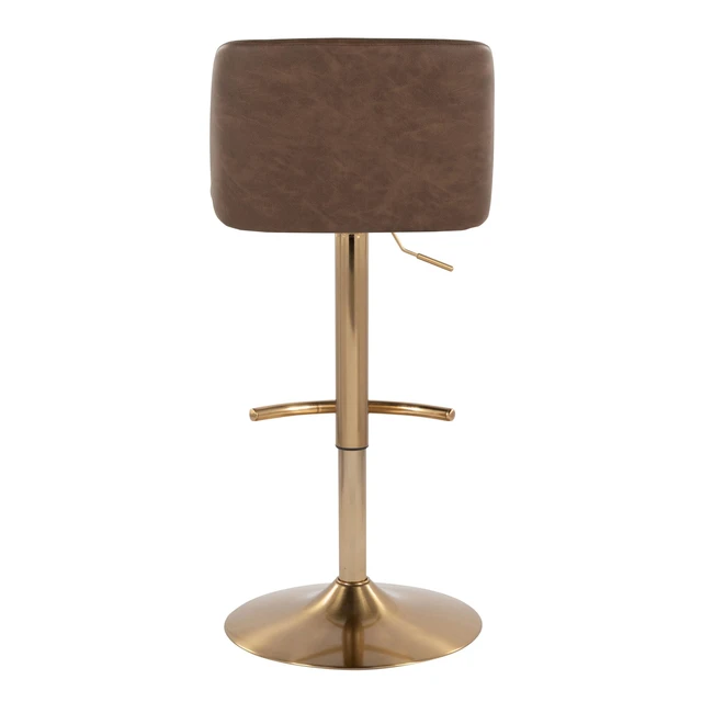 Alt view image 7 of 7 - Adjustable Barstool with Swivel in Gold Metal and Faux Leather with Rounded Footrest Set, Espresso, Seating for Dining
