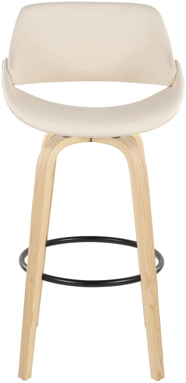 Alt view image 5 of 7 - 30 Inch Fixed Height Barstool with Swivel in and Faux Leather with Round Black Metal Footrest Set, Cream, Seating