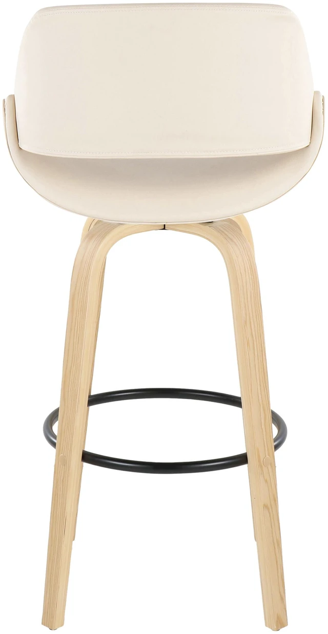 Alt view image 6 of 7 - 30 Inch Fixed Height Barstool with Swivel in and Faux Leather with Round Black Metal Footrest Set, Cream, Seating