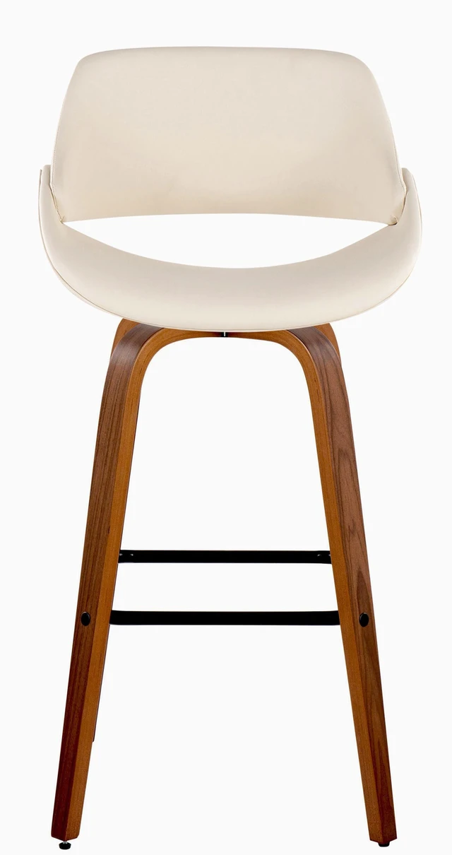 Alt view image 6 of 7 - 30 Inch Mid Century Fixed Height Barstool with Swivel in and Faux Leather with Square Black Metal Footrest Set, Cream