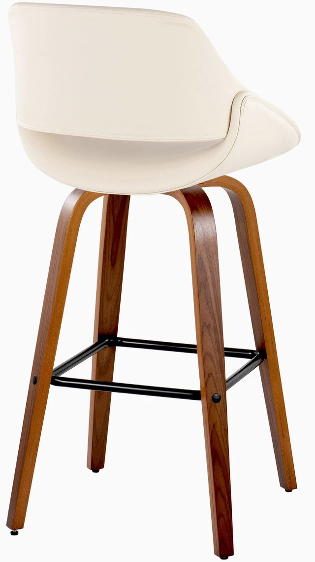 Alt view image 5 of 7 - 30 Inch Mid Century Fixed Height Barstool with Swivel in and Faux Leather with Square Black Metal Footrest Set, Cream