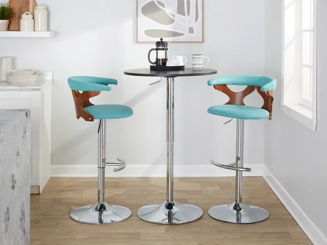 Alt view image 2 of 7 - Mid-Century Adjustable Barstool with Swivel, Teal Fabric Set, Seating for Dining