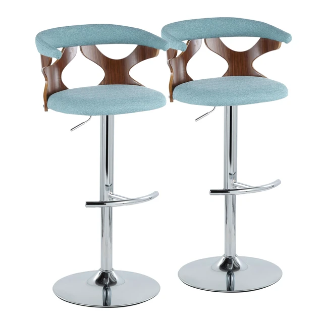 Alt view image 3 of 7 - Mid-Century Adjustable Barstool with Swivel, Teal Fabric Set, Seating for Dining