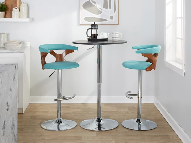 Alt view image 7 of 7 - Mid-Century Adjustable Barstool with Swivel, Teal Fabric Set, Seating for Dining