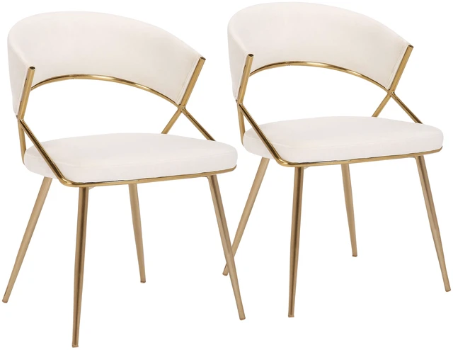 Main image of Jie Glam Dining Chair in Steel and Velvet Set, Cream, Seating for Dining