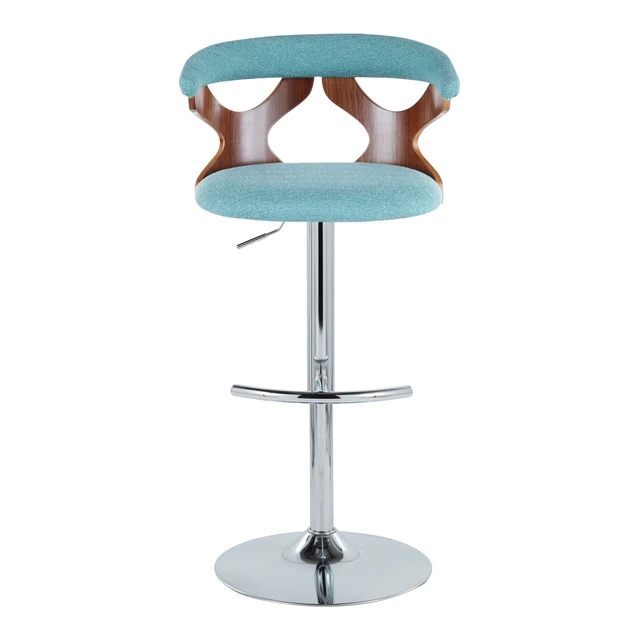 Alt view image 6 of 7 - Mid-Century Adjustable Barstool with Swivel, Teal Fabric Set, Seating for Dining