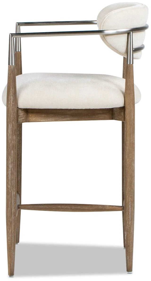 Alt view image 6 of 7 - Artemis 26 Inch Mixed Material Upholstered Counter Stool, Chenille, White, Seating for Dining