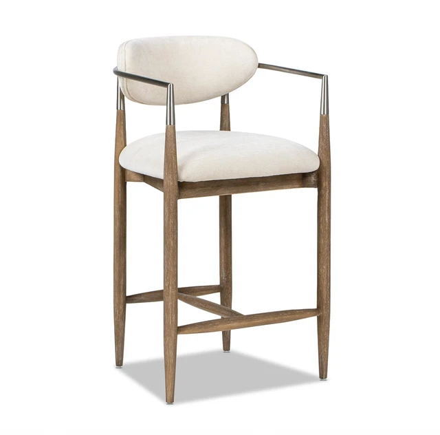 Alt view image 5 of 7 - Artemis 26 Inch Mixed Material Upholstered Counter Stool, Chenille, White, Seating for Dining