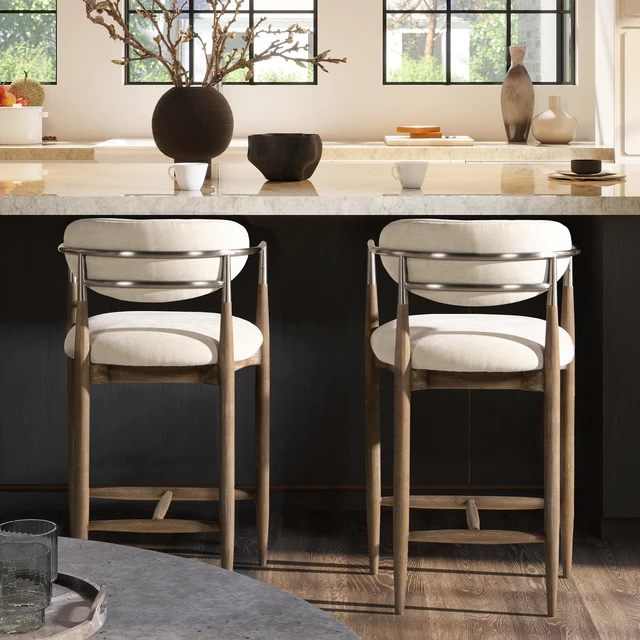 Alt view image 3 of 7 - Artemis 26 Inch Mixed Material Upholstered Counter Stool, Chenille, White, Seating for Dining