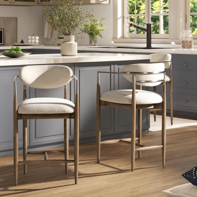 Main image of Artemis 26 Inch Mixed Material Upholstered Counter Stool, Chenille, White, Seating for Dining