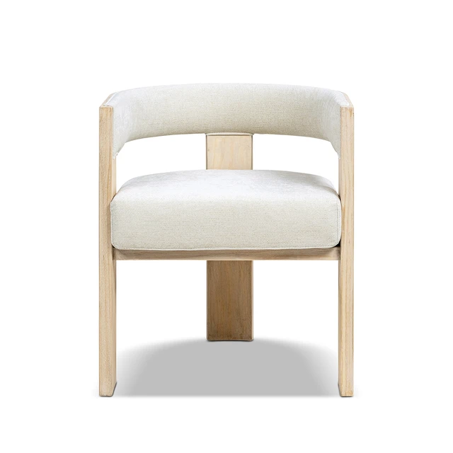 Alt view image 2 of 5 - Upholstered Reclaimed Dining Arm Chair, Soft Flax Chenille, Light Beige, Chenille, Seating for Dining