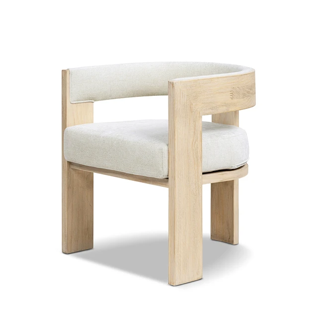 Alt view image 3 of 5 - Upholstered Reclaimed Dining Arm Chair, Soft Flax Chenille, Light Beige, Chenille, Seating for Dining