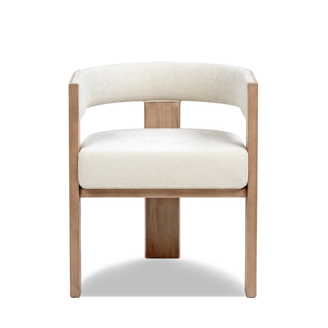 Alt view image 2 of 5 - Upholstered Reclaimed Dining Arm Chair, Soft Flax Chenille, Light Beige, Chenille, Seating for Dining