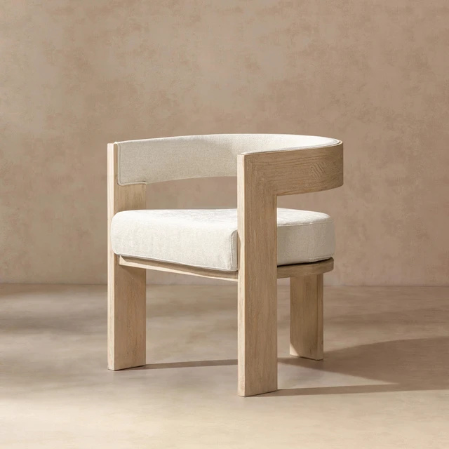 Main image of Upholstered Reclaimed Dining Arm Chair, Soft Flax Chenille, Light Beige, Chenille, Seating for Dining