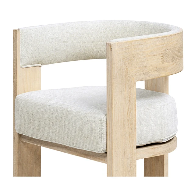 Alt view image 5 of 5 - Upholstered Reclaimed Dining Arm Chair, Soft Flax Chenille, Light Beige, Chenille, Seating for Dining