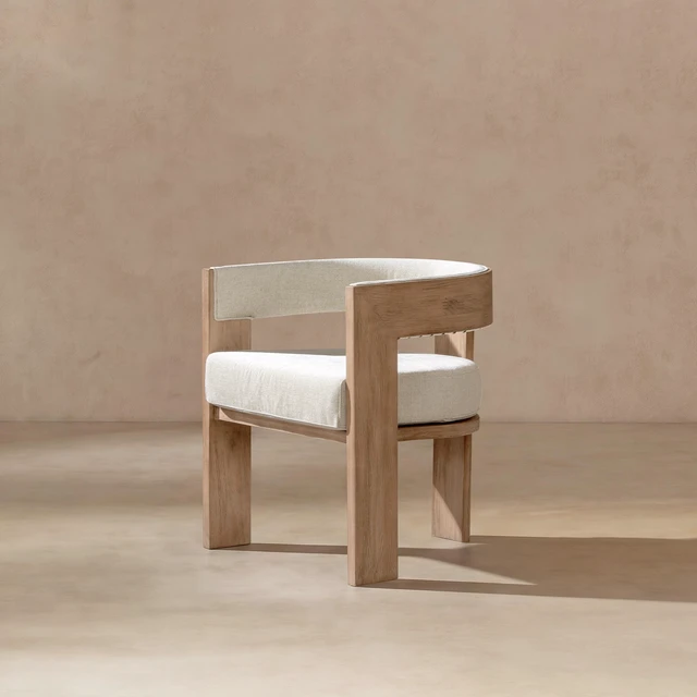 Main image of Upholstered Reclaimed Dining Arm Chair, Soft Flax Chenille, Light Beige, Chenille, Seating for Dining