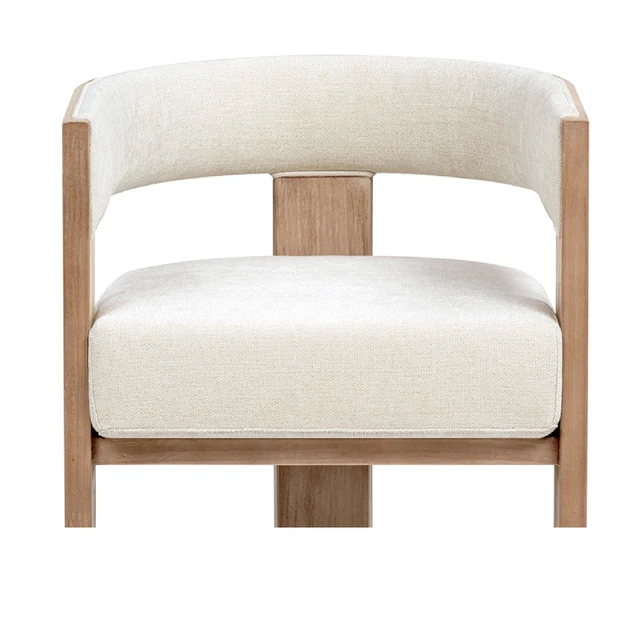 Alt view image 4 of 5 - Upholstered Reclaimed Dining Arm Chair, Soft Flax Chenille, Light Beige, Chenille, Seating for Dining