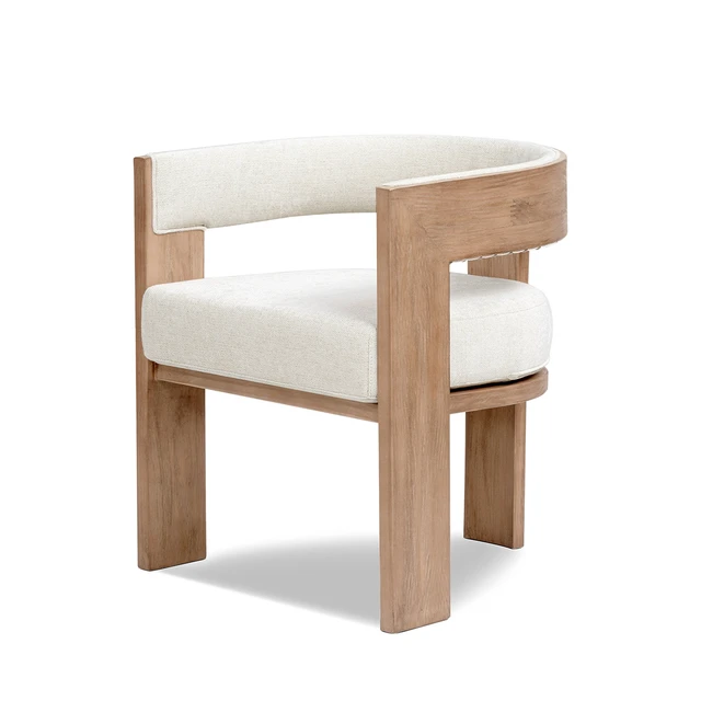 Alt view image 3 of 5 - Upholstered Reclaimed Dining Arm Chair, Soft Flax Chenille, Light Beige, Chenille, Seating for Dining