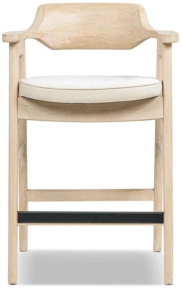 Alt view image 2 of 5 - 29.5 Inch Upholstered Reclaimed Pine Bar Stool, Soft Flax Chenille, Light Beige, Chenille, Seating for Dining