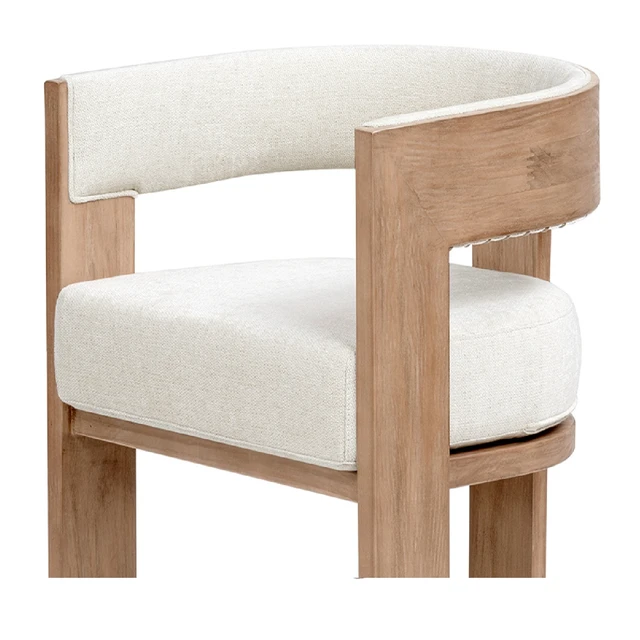 Alt view image 5 of 5 - Upholstered Reclaimed Dining Arm Chair, Soft Flax Chenille, Light Beige, Chenille, Seating for Dining