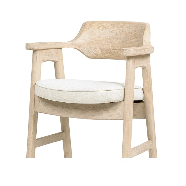 Alt view image 5 of 5 - 29.5 Inch Upholstered Reclaimed Pine Bar Stool, Soft Flax Chenille, Light Beige, Chenille, Seating for Dining