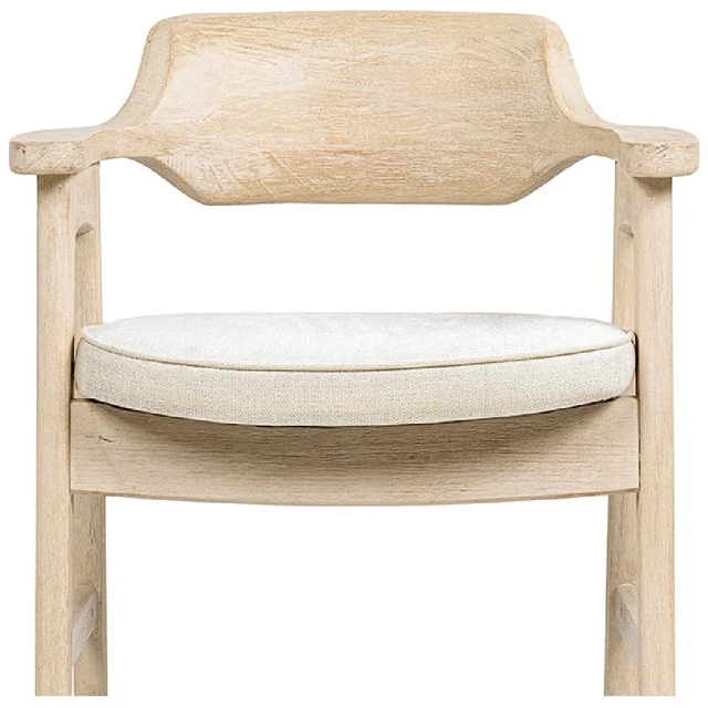 Alt view image 4 of 5 - 29.5 Inch Upholstered Reclaimed Pine Bar Stool, Soft Flax Chenille, Light Beige, Chenille, Seating for Dining