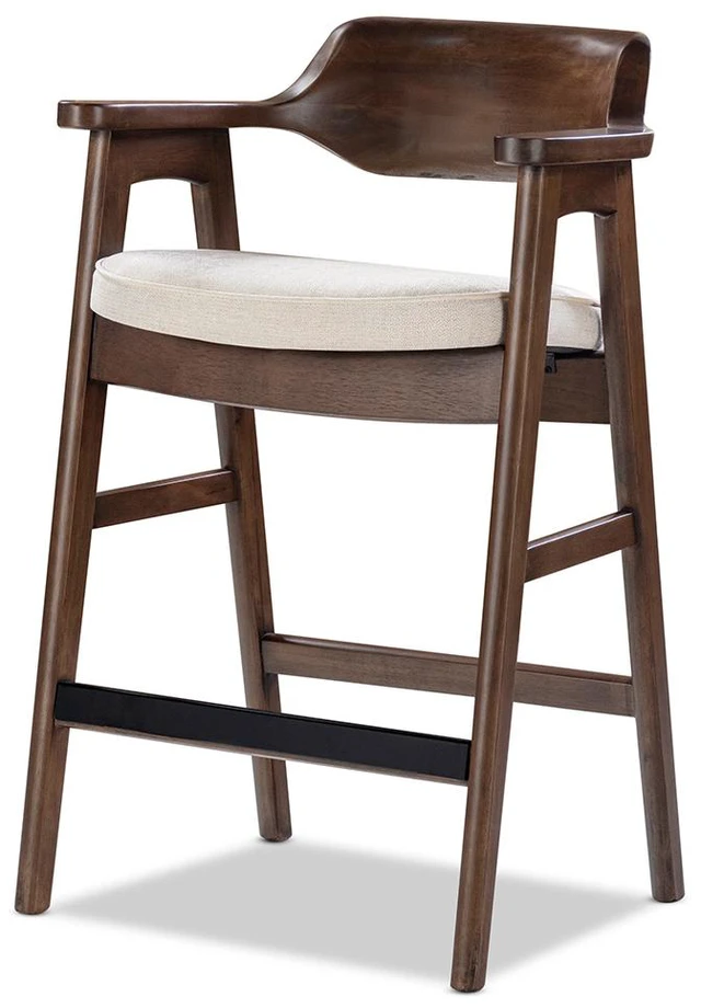 Alt view image 4 of 7 - 29.5 Inch Upholstered Reclaimed Pine Bar Stool, Soft Flax Chenille, Light Beige, Chenille, Seating for Dining