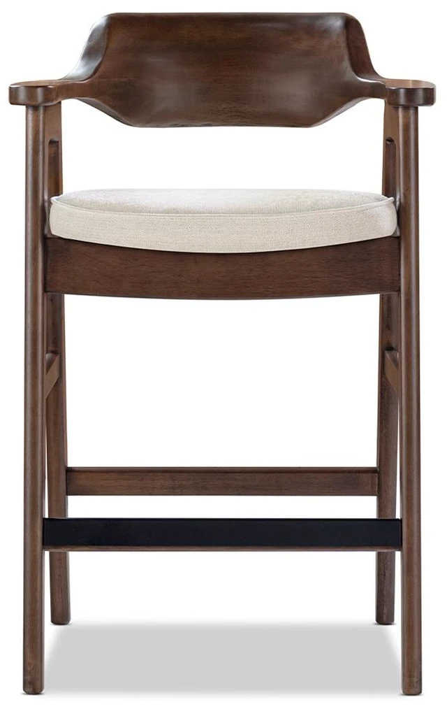 Alt view image 5 of 7 - 29.5 Inch Upholstered Reclaimed Pine Bar Stool, Soft Flax Chenille, Light Beige, Chenille, Seating for Dining