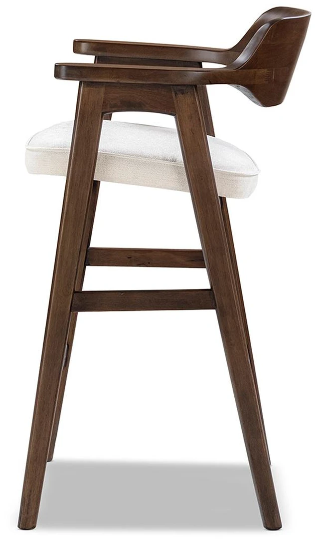 Alt view image 6 of 7 - 29.5 Inch Upholstered Reclaimed Pine Bar Stool, Soft Flax Chenille, Light Beige, Chenille, Seating for Dining